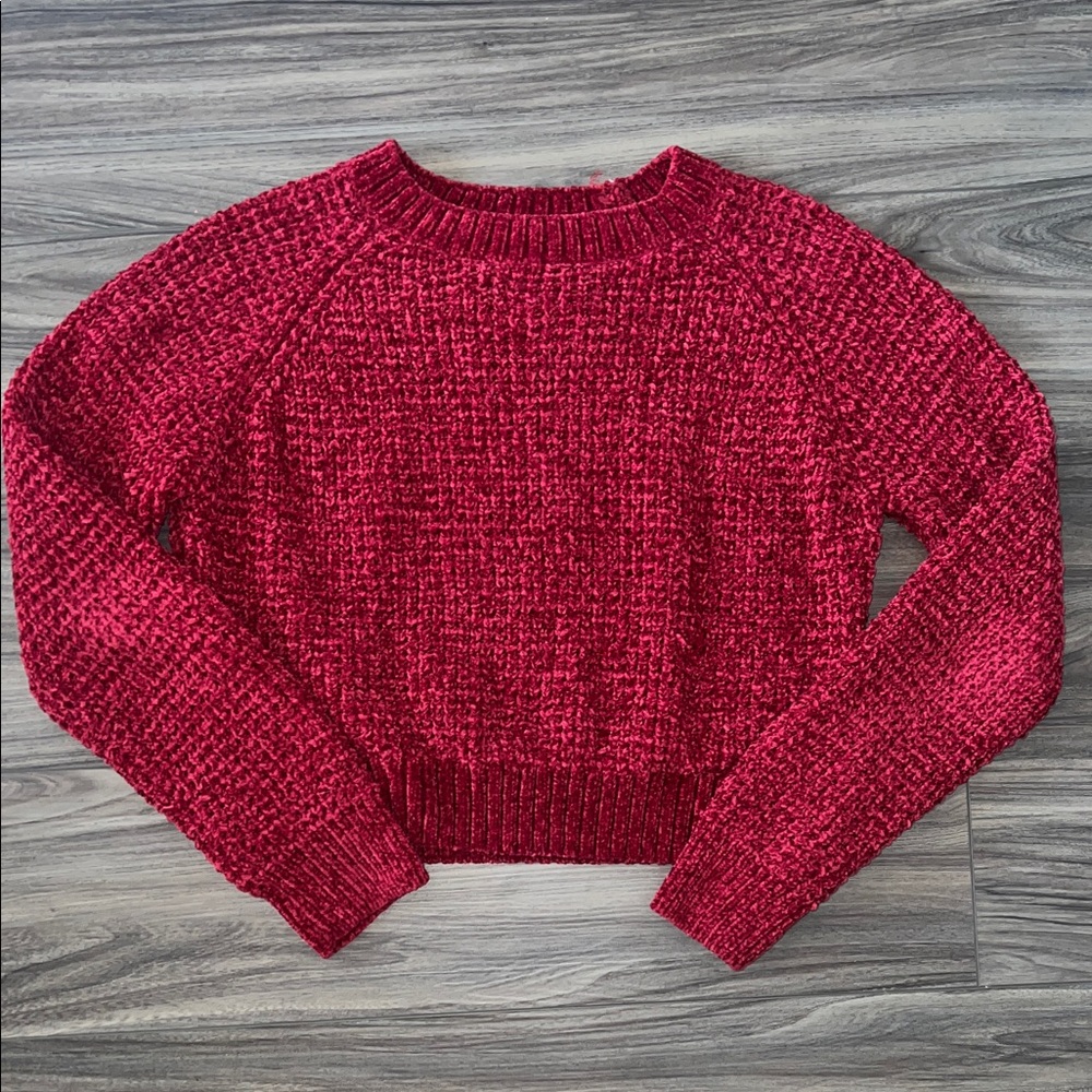 Altar'd State Chenille Crewneck Sweater in Deep Red